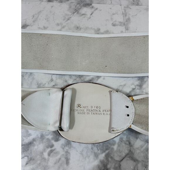 Vintage 70s/80’s Genuine Peacock Feather Leather White Belt O/S ART. 9160 Taiwan - Picture 4 of 9